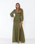 VESTIDO MANGA LONGA DRAPEADO TULE TRABALHADO PETRA FINA VERDE OLIVA M